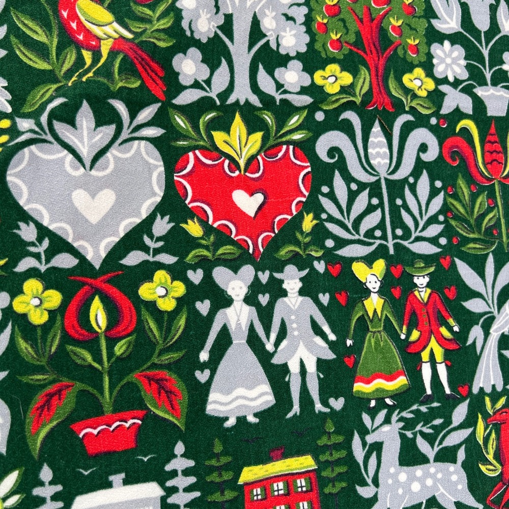 Vintage 50s 40s Green Pilgrim Barkcloth Fabric Curtain Upcycle Craft Deer Horse